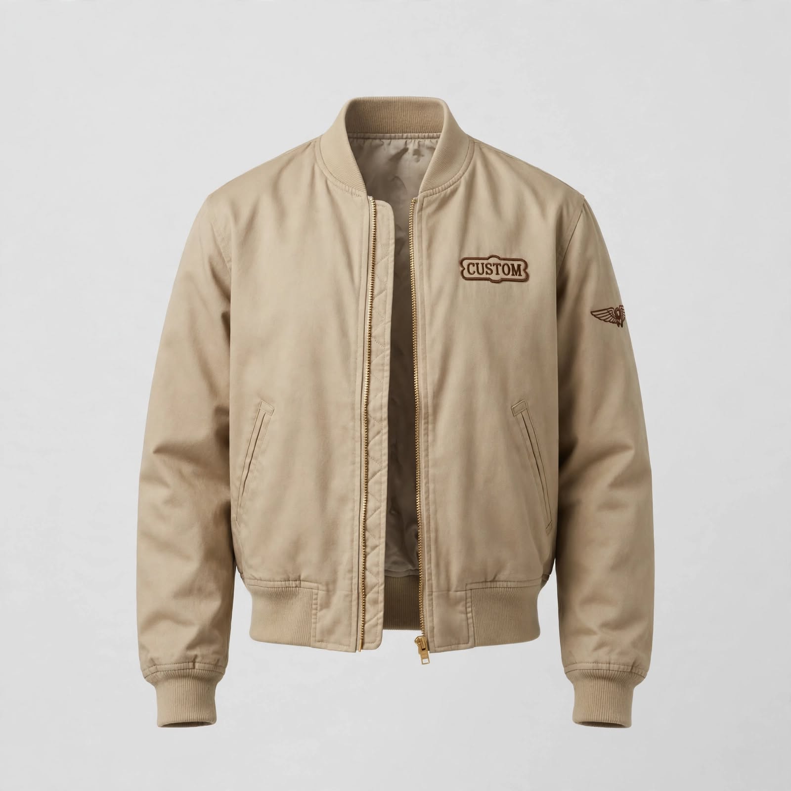 Classic Custom Bomber Jacket - Beige Khaki